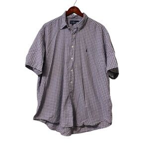 Ralph Lauren Men’s Blake Short Sleeve Collard Plaid Blue/White Shirt- Size XXL